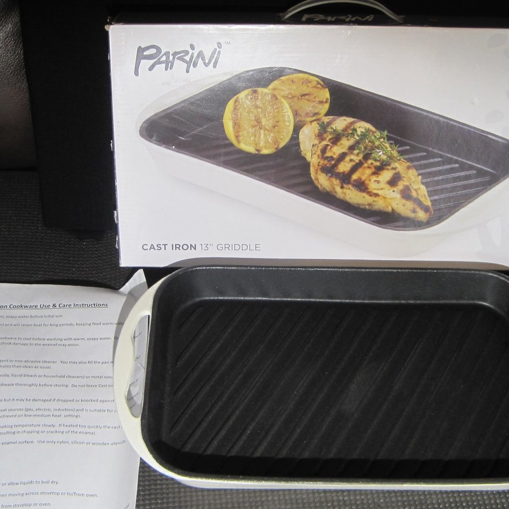 New 13" PARINI Cast Iron Griddle in Original Box